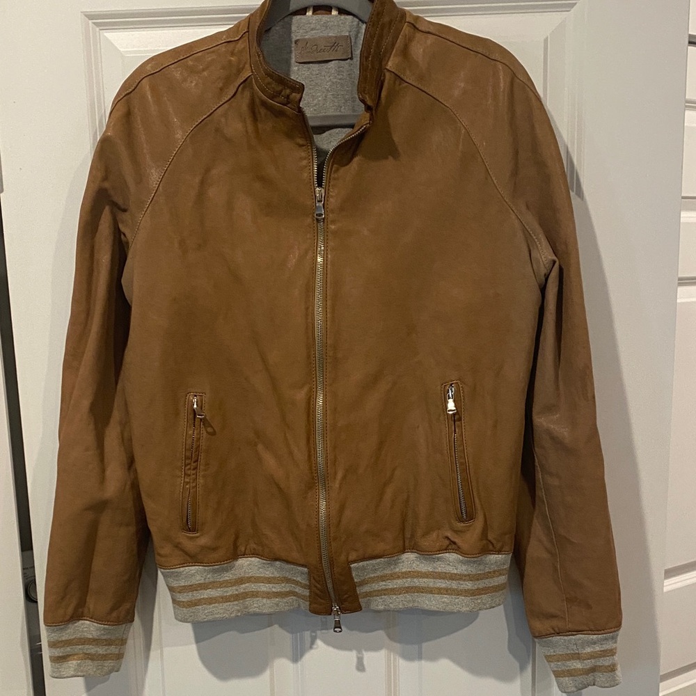 Men's Tan Leather Bomber Jacket